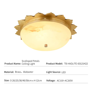 Lámpara de Techo Moderna de Latón, Estilo Nórdico de Lujo, con Pétalos de Alabastro, Diseño de Pétalos Festoneados, Luminaria de Techo Metálica - Product Image 4