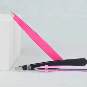 Alat penghilang rambut wajah profesional besi tahan karat set pinset bulu mata kustom pinset alis miring - Product Image 2