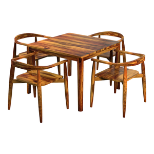 Juego de Mesa de Comedor de Madera Sheesham para 4 Personas, Marca Emmily, con Sillas, Construcción Sólida, Diseño Elegante, Acabado Duradero y Estilizado - Product Image 1