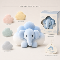 Coussin éléphant bleu ombré en forme de nuage, jouet en peluche pastel pour la décoration de la chambre de bébé, animal doux pour cadeau de naissance