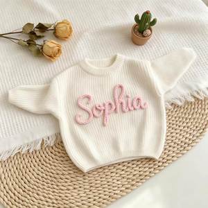 Suéter de Bebé de Algodón Bordado con Nombre Personalizado, Suéter Elástico Suave Tejido a Mano, Sudadera Lavable para Recién Nacidos y Niños Pequeños - Product Image 3