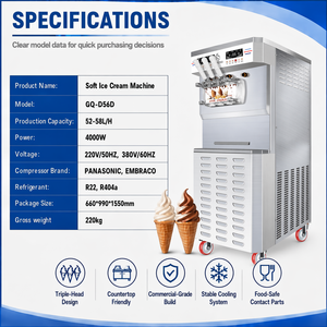 Machine à <span class=keywords><strong>glace</strong></span> molle automatique 3 saveurs avec induction photoélectrique, production 58L/H, grande capacité - Product Image 2