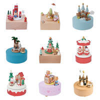 Boîte à musique ronde colorée en bois avec animaux, ornement de Noël, décoration pour la maison et les fêtes, vente en gros personnalisée, fourniture directe d'usine