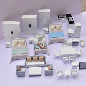 Set de Muebles en Miniatura <span class=keywords><strong>para</strong></span> Maquetas Arquitectónicas: Sofá Cama, Gabinete, Mesa de Comedor, Sillas, Alacena, Refrigerador, <span class=keywords><strong>Lavadora</strong></span> 1/25 - Product Image 1