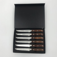 Couteau à steak dentelé en acier inoxydable, 6 pièces, avec manche en bois