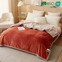 Plaid double couche en fourrure de lapin teinte orange brûlé, jacquard polaire doux et moelleux, pour lit et canapé, idéal pour l'hiver, vente en gros