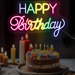 Sinal de néon com letras personalizadas, barra de letras iluminadas, logotipo 3D, sinal de néon para decoração de parede, feliz aniversário, feliz aniversário