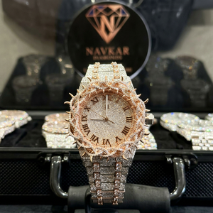 Reloj de Lujo con Diamantes, 42 mm, Redondo, Plata de Ley, Analógico, de Cuarzo, para Hombre, con Números Romanos, Estilo Completamente Cubierto de Diamantes - Product Image 1