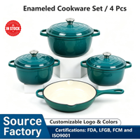 Ensemble de 4 casseroles durables, résistantes au four, avec options multicolores, revêtement émaillé antiadhésif, ensemble de casseroles et poêles en fonte