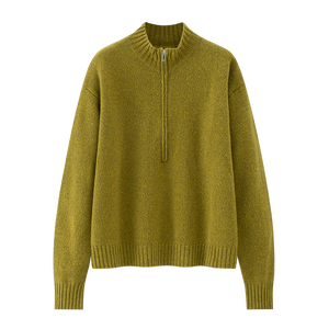 100% Pure Wool Half Zip Mock Neck Sweater <strong>Women</strong> Custom Solid Color Knitted Pullover Long Sleeve Cashmere Feel Wool <strong>Jumper</strong> - Product Image 2