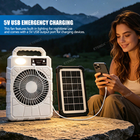 Kit de ventilateur solaire CL-F08, ventilateur de refroidissement de 8 pouces avec 2 ampoules UFO à intensité variable, entrée Type-C pour le camping et l'extérieur