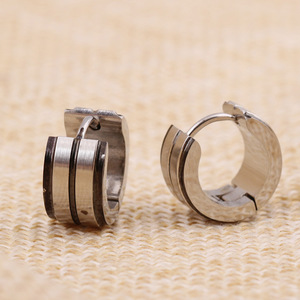 Pendientes de aro de 7 mm, geométricos, de acero inoxidable, con rayas negras, epoxi, minimalistas, para mujer - Product Image 2