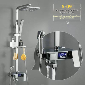 Système <span class=keywords><strong>de</strong></span> <span class=keywords><strong>douche</strong></span> carré à température constante ensemble <span class=keywords><strong>de</strong></span> <span class=keywords><strong>douche</strong></span> <span class=keywords><strong>de</strong></span> salle <span class=keywords><strong>de</strong></span> bain à <span class=keywords><strong>sortie</strong></span> chaude et froide à quatre voies avec étagère porte-serviettes finition chromée - Product Image 3