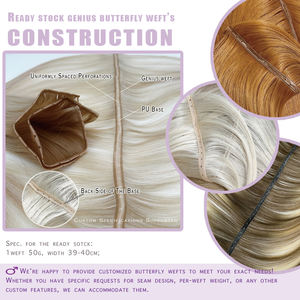 Extensions de cheveux Remy à double face, type Butterfly Genius Wefts, deux Genius Wefts combinés, un trou perforé au milieu, personnalisation, cuticule - Product Image 4
