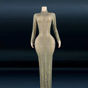 Wholesale Designer Clothes Diamond Shinny Sexy Slim See-Through Elegant Gown Robes De Bal Sexy Birthday Dress For Women 2022