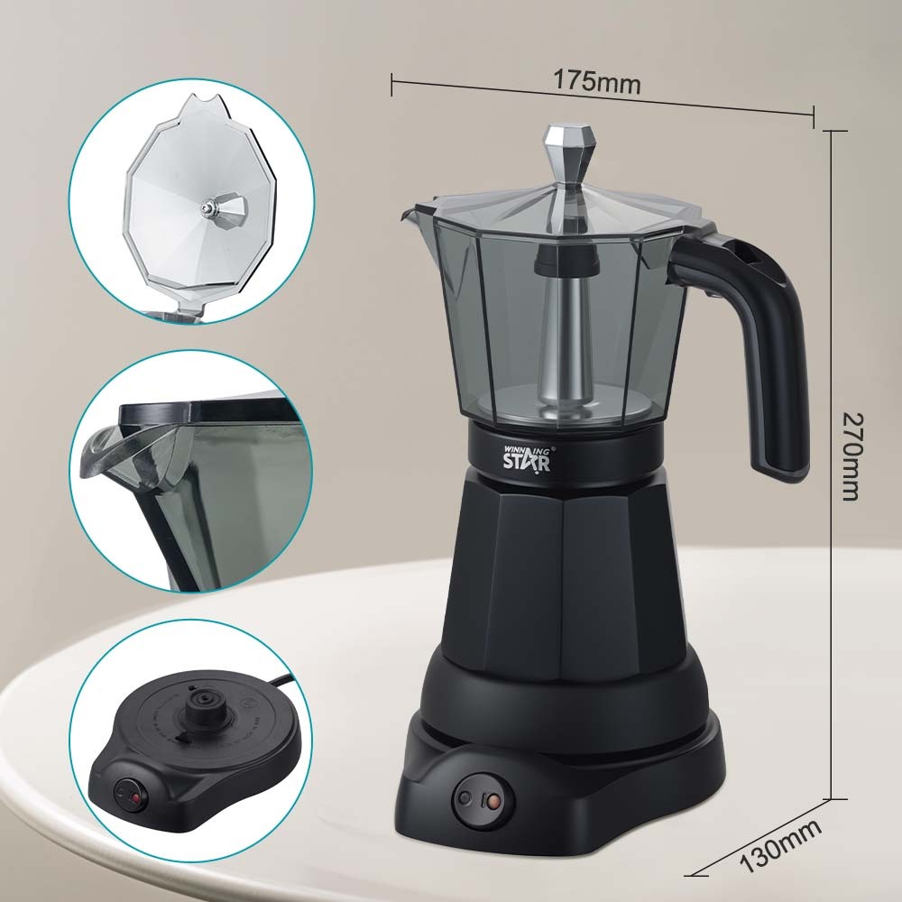 エスプレッソマシン Winning Star ST-6802 6 Cup Black Electric Moka Pot - Italian