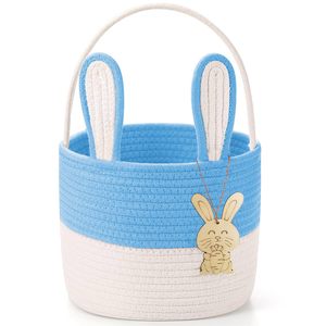 Cesta de Pascua para Niños con Etiqueta de Nombre, Cesta de Pascua Gris para Niños, Cesta de Conejito de Pascua, Cesta de Regalo de Pascua de Cuerda de Algodón Tejida - Product Image 1