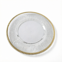 Assiettes de Présentation Rondes en Plastique Transparent Gravées, Classiques et Écologiques, Dorées, pour Mariages, 13 Pouces, Vente en Gros
