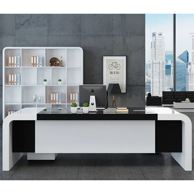Mesas de ordenador blancas de lujo personalizadas Executive Manager Ceo en forma de L con 2 cajones Escritorios de oficina en casa