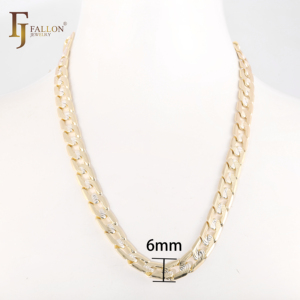 3.3mm+ FJ 팔론 패션 주얼리 리플 해머드 쿠반 커브 체인 14K 골드 투톤 황동 베이스 스플릿 도금 - Product Image 6