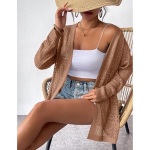 FOXA Womens Crochet Cardigan Long Sleeve Open Front Boho Knit Cover Up Summer Lightweight Sheer <b>Layered</b> <b>Top</b> - Product Image 3
