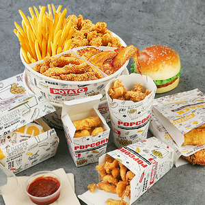 Custom popcorm chicken grade greaseproof food wrappers takeaway fries box