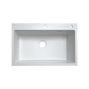 פרידה כיור מטבח יחיד מרובע אבן קוורץ לבן אבן אחד עיצוב דלפק התקנה כולל אגני גרניט ירקות - Product Image 1