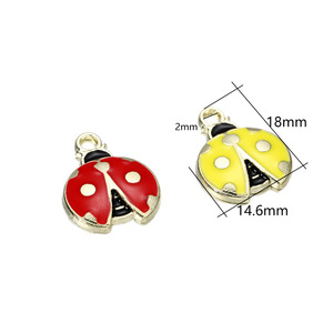 Pendentif en alliage de coccinelle rouge et jaune pour attaches de cheveux, bijoux faits à la main, cadeau DIY - Product Image 2