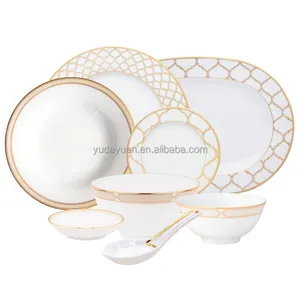 Linda porcelana de luxo design personalizado, aro de ouro turco 34 peças de jantar conjunto aparelho de jantar