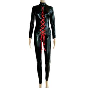MOGlovers Combinaison en vinyle <span class=keywords><strong>pour</strong></span> le corps humain, style Catsuit/Zentai, Fétiche, moulante et sexy, rouge avec laçage frontal - Product Image 3