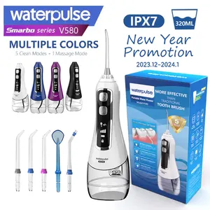 Waterpulse Cordless Pro V580 alta pressione dell'acqua 6 modalità 320ML irrigatore dentale portatile detergente orale Water Flosser Tooth Spa