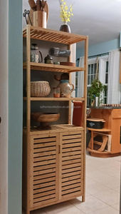 <span class=keywords><strong>Meuble</strong></span> de rangement mural en bambou massif à lattes SYT, idéal pour niche <span class=keywords><strong>TV</strong></span>, étagère ouverte fine pour coin lecture - Product Image 5