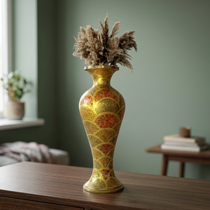 Vase à fleurs en laiton à motif doré, pot de fleurs décoratif en métal pour table ou sol, idéal pour la maison, les mariages et les hôtels - Product Image 1