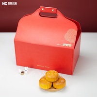 Emballage bicouche élégant de haute qualité personnalisé de Guangzhou Boîte à gâteau de lune de luxe rouge Boîte-cadeau à tiroir avec poignée