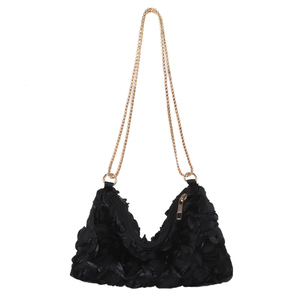 Bolso de Noche con Lentejuelas y Flores 3D para Mujer, Cartera de Mano con Cremallera en Forma de Media Luna para Boda, Fiesta o Cita Nocturna - Product Image 3
