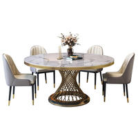 Ensemble de table et chaises de salle à manger rondes en marbre de luxe, 4, 6 ou 8 places, en métal et pierre frittée, mobilier complet