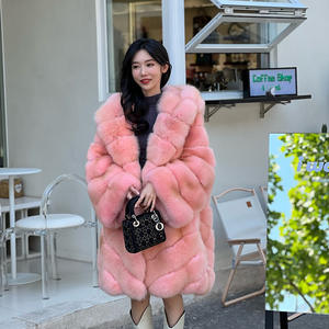 Manteau en fourrure de renard pour femme de luxe, doux et confortable, col en V, manches longues, décontracté, drapé, grande taille, uni, teinture unie - Product Image 5