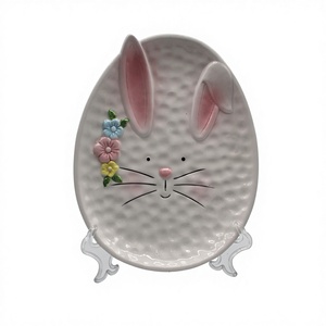 Assiette de Pâques transfrontalière, <span class=keywords><strong>plat</strong></span> à bonbons, <span class=keywords><strong>plat</strong></span> à gâteaux et biscuits, en forme de lapin mignon, peinte à la main, minimalisme moderne, assiette créative - Product Image 1