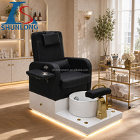 Fauteuil de pédicure de luxe sans plomberie avec tiroirs de rangement, quincaillerie dorée et éclairage LED pour salon de manucure et spa