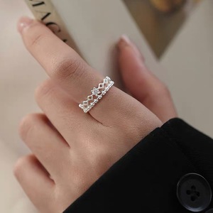 S925 Sterling <b>Silver</b> Crown <b>Ring</b> For Women <b>Adjustable</b> Index Finger Jewelry Pave Setting Everyday Wear - Product Image 4
