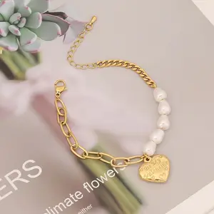 2024 Fashion Gold Plated Bracelet Personality Pearl Bracelet Star Moon Stainless Steel Jewelry Heart Bracelet Jewelry Set