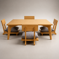 Ensemble table basse et chaises de sol japonaises Tatami & Zaisu, 1 table avec 4 sièges, table à thé Zen en bambou massif pour salon