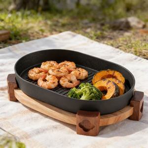 กระทะย่างสไตล์ชนบท สร้างสรรค์แบบพิเศษ สำหรับเสิร์ฟอาหาร ลายเส้นสไตล์เกาหลี-ญี่ปุ่น ทำความสะอาดง่าย - Product Image 6