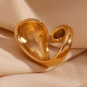 Stainless Steel Plated 18 k Pvd Gold Plated No Fading No Tarnish Large Water Drop Head Smooth <b>Open</b> <b>Ring</b> Women - Product Image 3