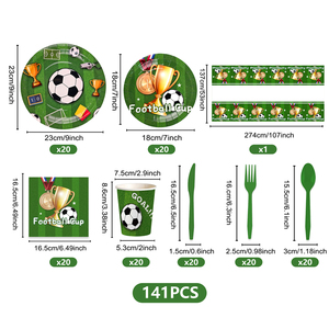 141 pièces de <span class=keywords><strong>vaisselle</strong></span> <span class=keywords><strong>jetable</strong></span> biodégradable sur le <span class=keywords><strong>thème</strong></span> du football, fournitures de fête, décoration, ensemble d'assiettes en papier pour la Saint-Valentin - Product Image 2