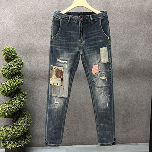 Pantalones <span class=keywords><strong>vaqueros</strong></span> ajustados de alta calidad para <span class=keywords><strong>hombre</strong></span>, pantalones pitillo informales asequibles, pierna recta, Hip Hop, moda ajustada, nuevo estilo, Parche de cobre roto - Product Image 3