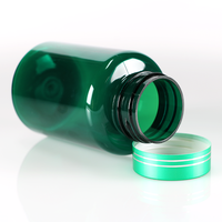 Bouteilles en plastique PET vertes de 100 ml avec bouchon à vis, sérigraphiées, vides, pour capsules, pilules, vitamines et compléments alimentaires