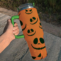 Bouteille isotherme 40oz personnalisée avec strass, motif citrouille orange Halloween visage effrayant, pour la saison macabraque et Noël