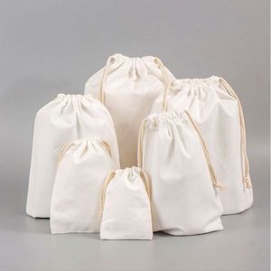 Sac à cordon réutilisable en toile de coton vierge pour artisanat DIY, fêtes, mariages, Noël, rangement, maison, fournitures artistiques, avec logo personnalisé - Product Image 1