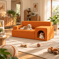 Canapé pour chat compressible en faux daim orange brûlé, avec dossier arqué, coutures passepoilées, siège partagé, idéal pour les siestes relaxantes du propriétaire et de l'animal de compagnie